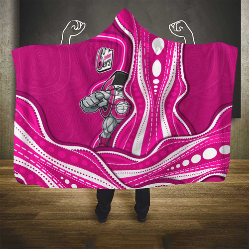 Sydney Sixers Hooded Blanket Aboriginal Dot Art Pink White - Tribal Wave Pattern