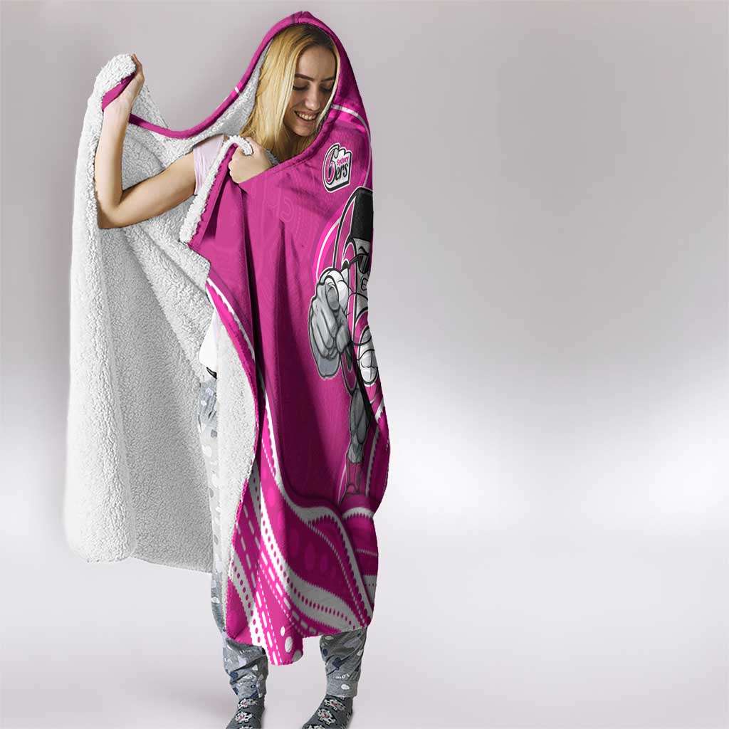 Sydney Sixers Hooded Blanket Aboriginal Dot Art Pink White - Tribal Wave Pattern