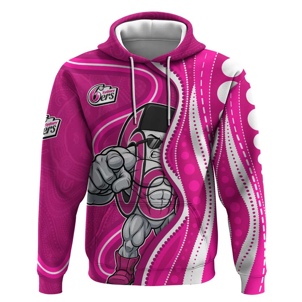 Sydney Sixers Hoodie Aboriginal Dot Art Pink White - Tribal Wave Pattern