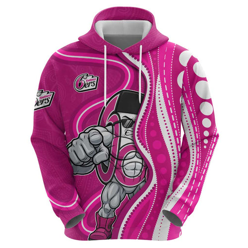 Sydney Sixers Hoodie Aboriginal Dot Art Pink White - Tribal Wave Pattern