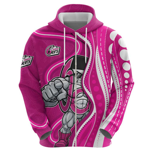 Sydney Sixers Hoodie Aboriginal Dot Art Pink White - Tribal Wave Pattern