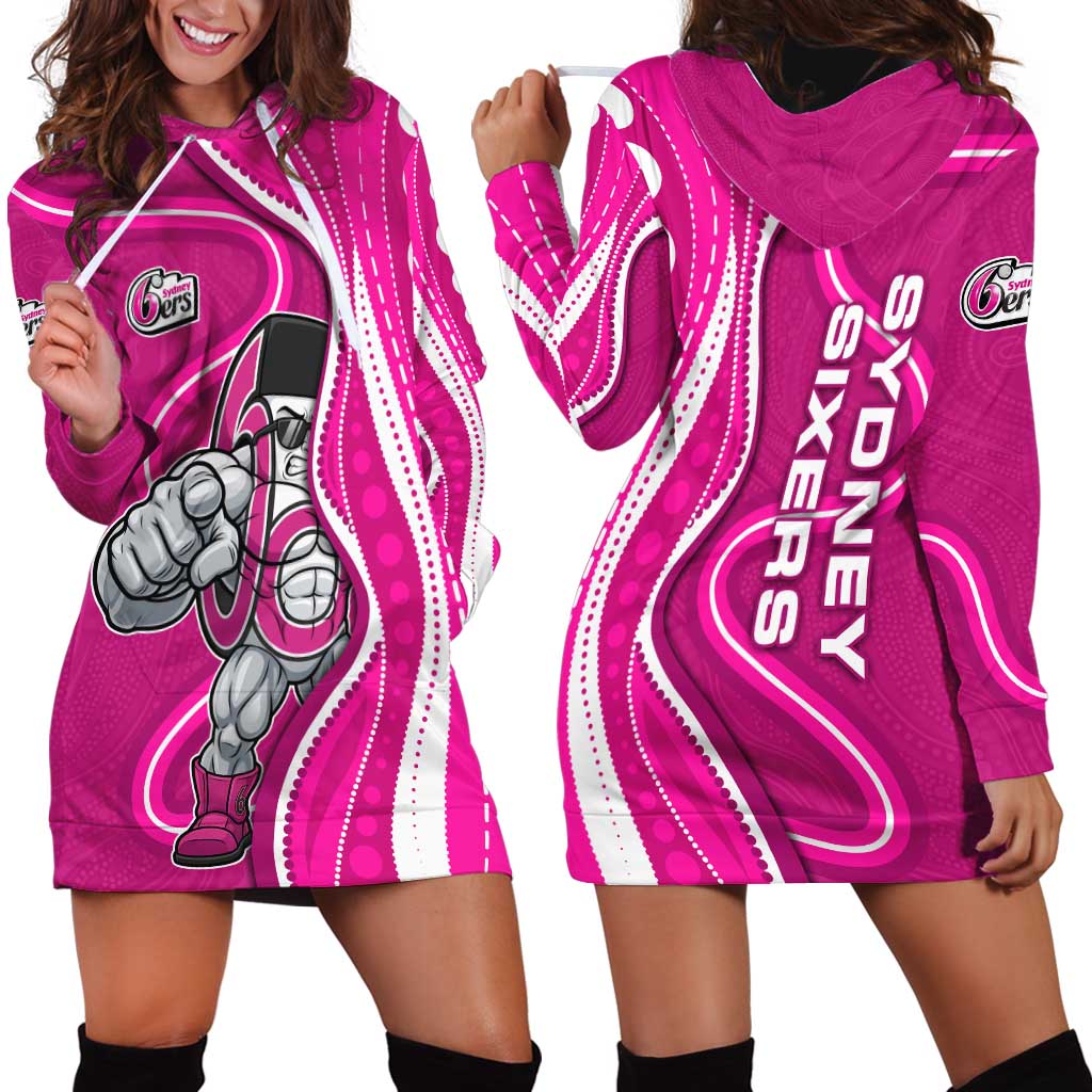 Sydney Sixers Hoodie Dress Aboriginal Dot Art Pink White - Tribal Wave Pattern