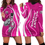 Sydney Sixers Hoodie Dress Aboriginal Dot Art Pink White - Tribal Wave Pattern