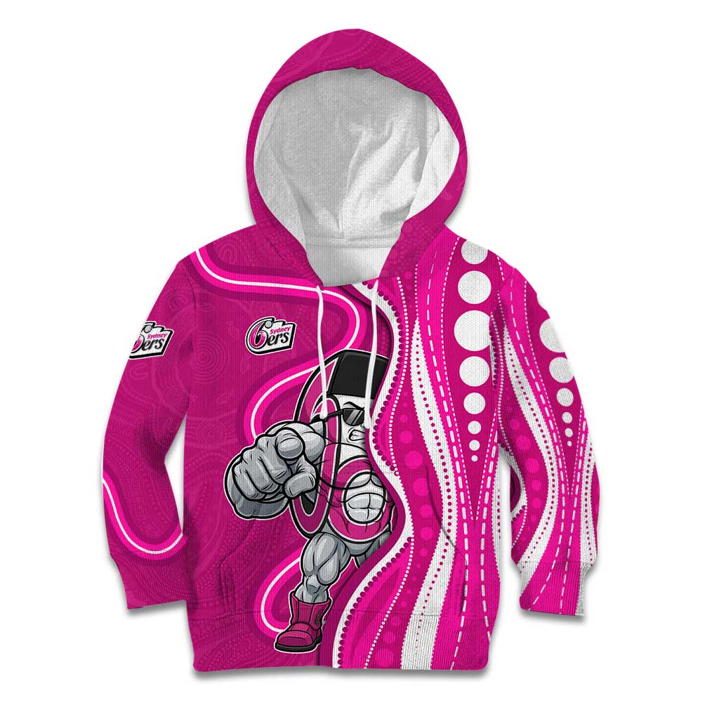 Sydney Sixers Kid Hoodie Aboriginal Dot Art Pink White - Tribal Wave Pattern