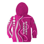 Sydney Sixers Kid Hoodie Aboriginal Dot Art Pink White - Tribal Wave Pattern