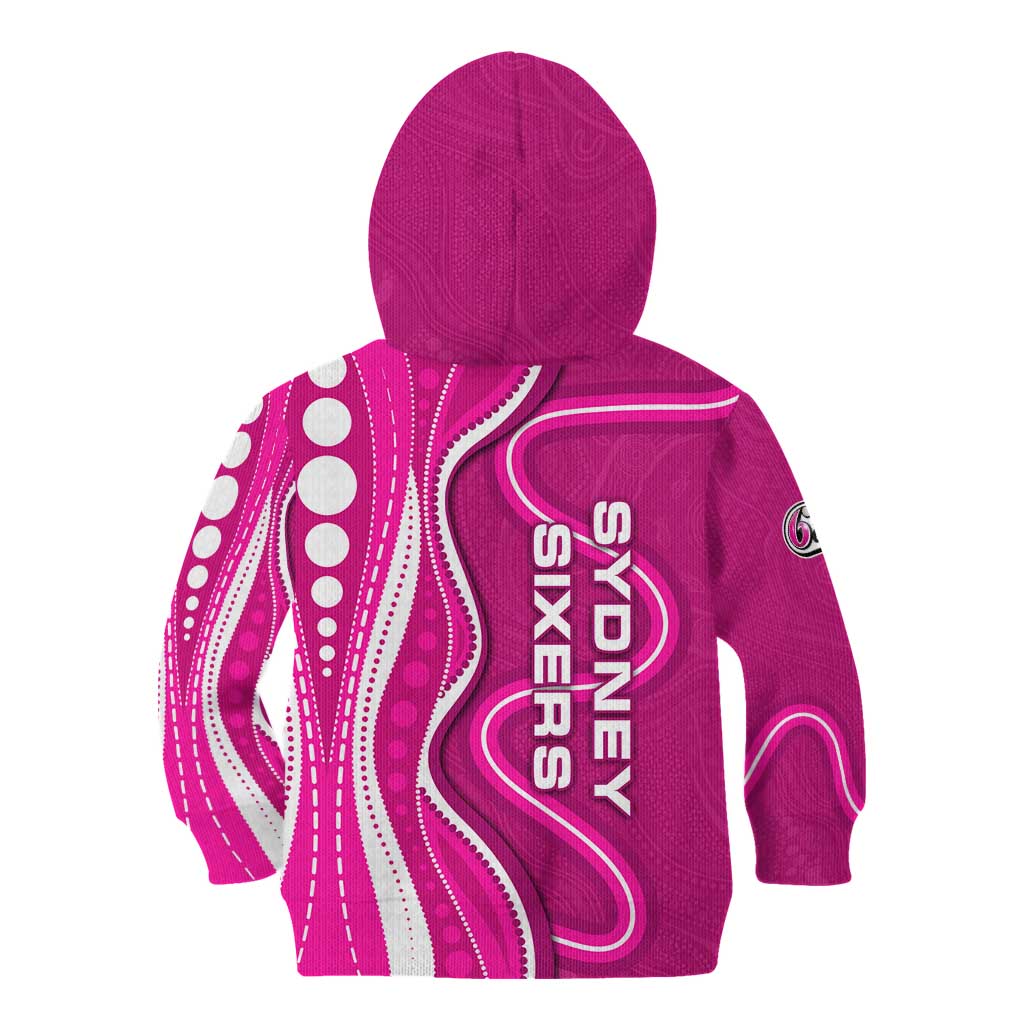 Sydney Sixers Kid Hoodie Aboriginal Dot Art Pink White - Tribal Wave Pattern