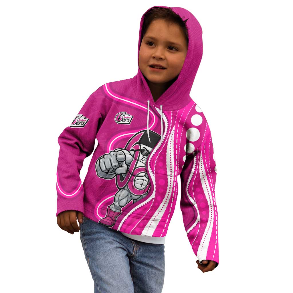 Sydney Sixers Kid Hoodie Aboriginal Dot Art Pink White - Tribal Wave Pattern