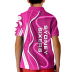 Sydney Sixers Kid Polo Shirt Aboriginal Dot Art Pink White - Tribal Wave Pattern