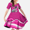 Sydney Sixers Kid Short Sleeve Dress Aboriginal Dot Art Pink White - Tribal Wave Pattern