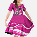 Sydney Sixers Kid Short Sleeve Dress Aboriginal Dot Art Pink White - Tribal Wave Pattern