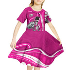 Sydney Sixers Kid Short Sleeve Dress Aboriginal Dot Art Pink White - Tribal Wave Pattern