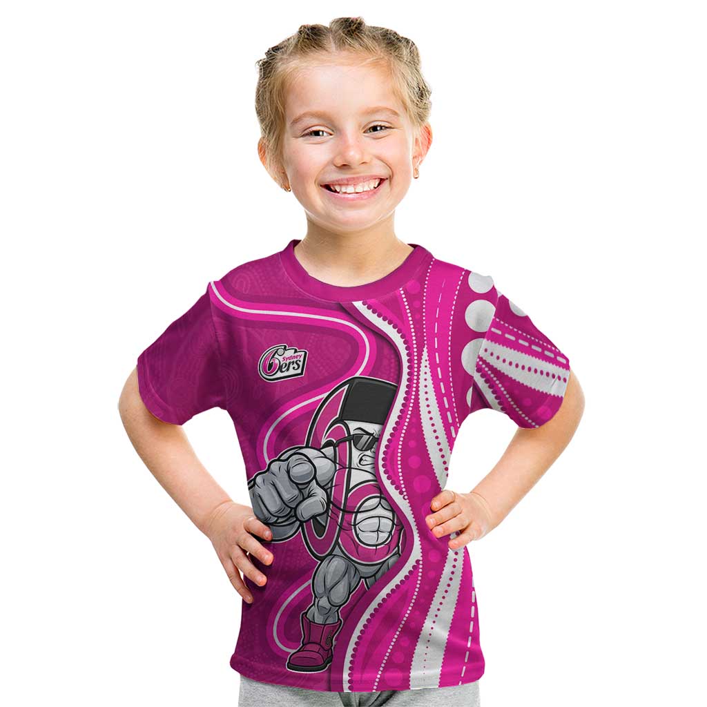 Sydney Sixers Kid T Shirt Aboriginal Dot Art Pink White - Tribal Wave Pattern