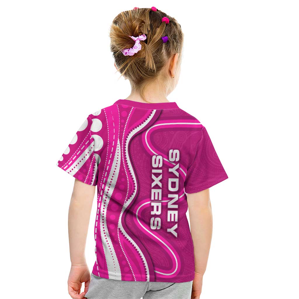 Sydney Sixers Kid T Shirt Aboriginal Dot Art Pink White - Tribal Wave Pattern