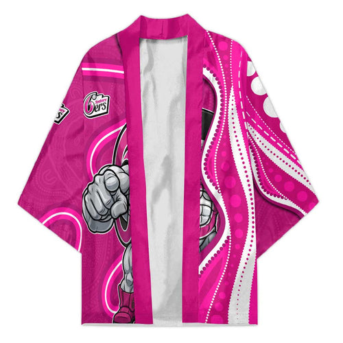 Sydney Sixers Kimono Aboriginal Dot Art Pink White - Tribal Wave Pattern