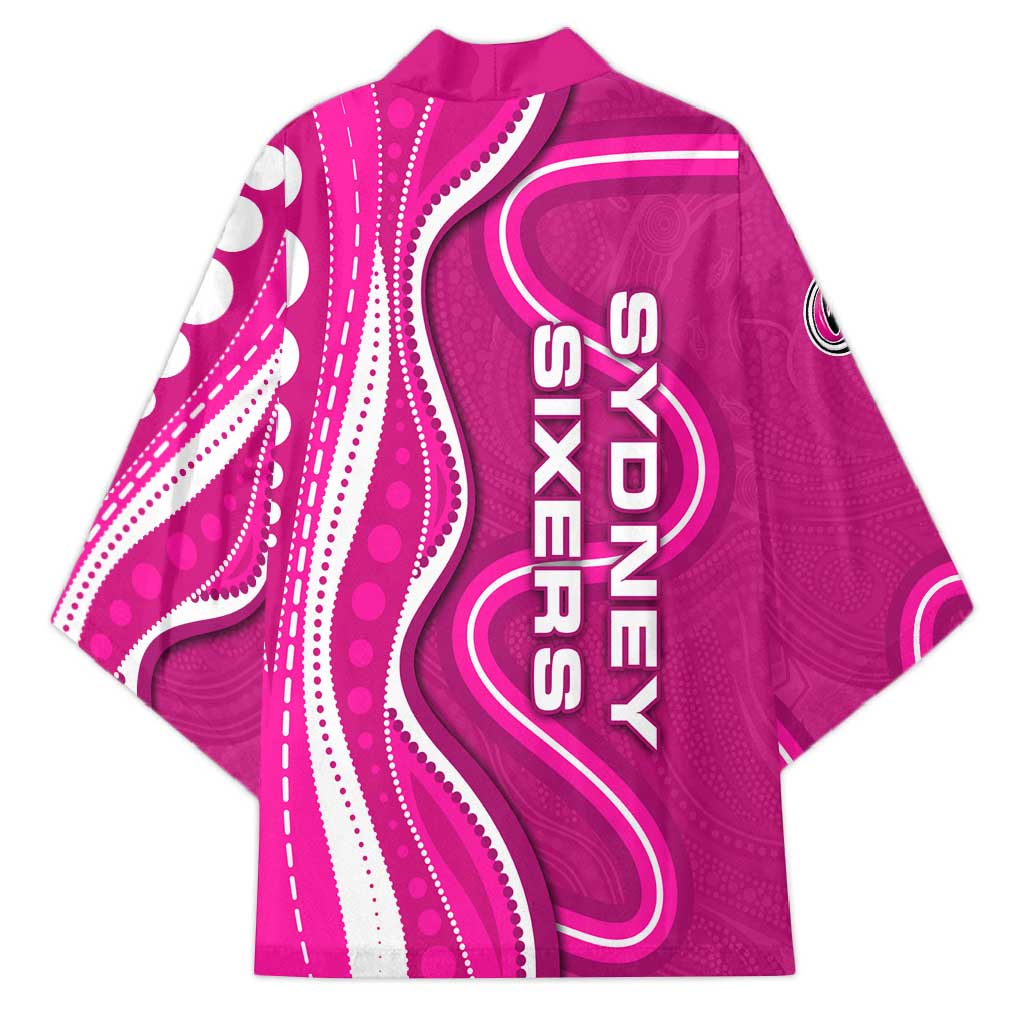 Sydney Sixers Kimono Aboriginal Dot Art Pink White - Tribal Wave Pattern