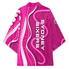 Sydney Sixers Kimono Aboriginal Dot Art Pink White - Tribal Wave Pattern
