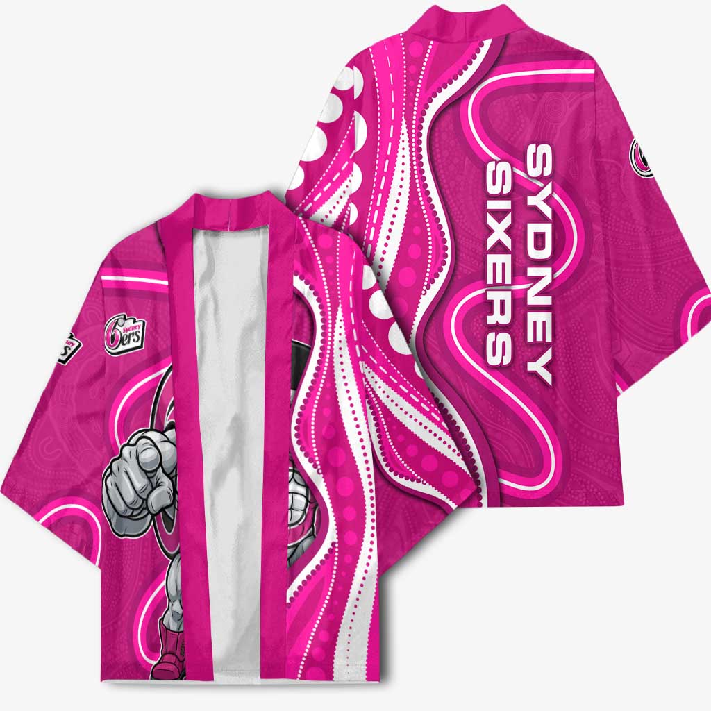 Sydney Sixers Kimono Aboriginal Dot Art Pink White - Tribal Wave Pattern
