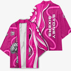 Sydney Sixers Kimono Aboriginal Dot Art Pink White - Tribal Wave Pattern