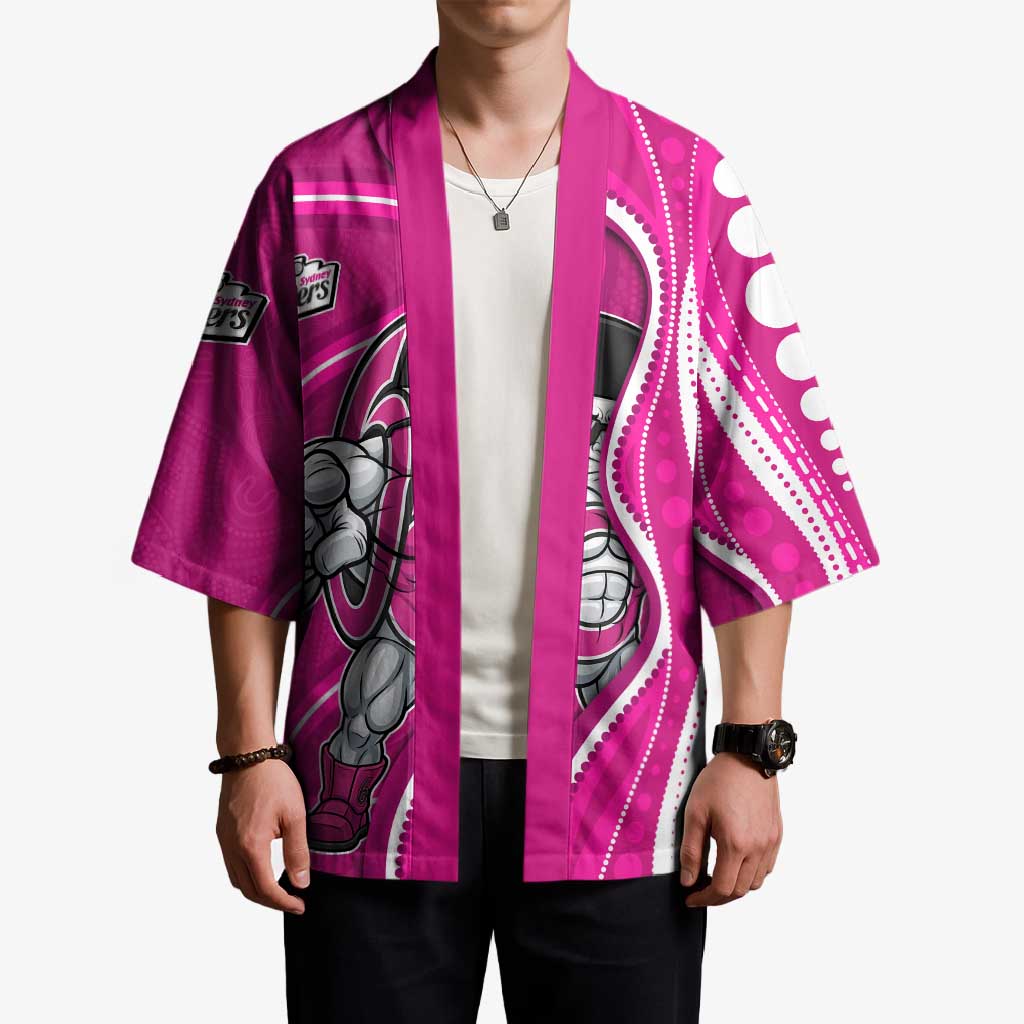 Sydney Sixers Kimono Aboriginal Dot Art Pink White - Tribal Wave Pattern