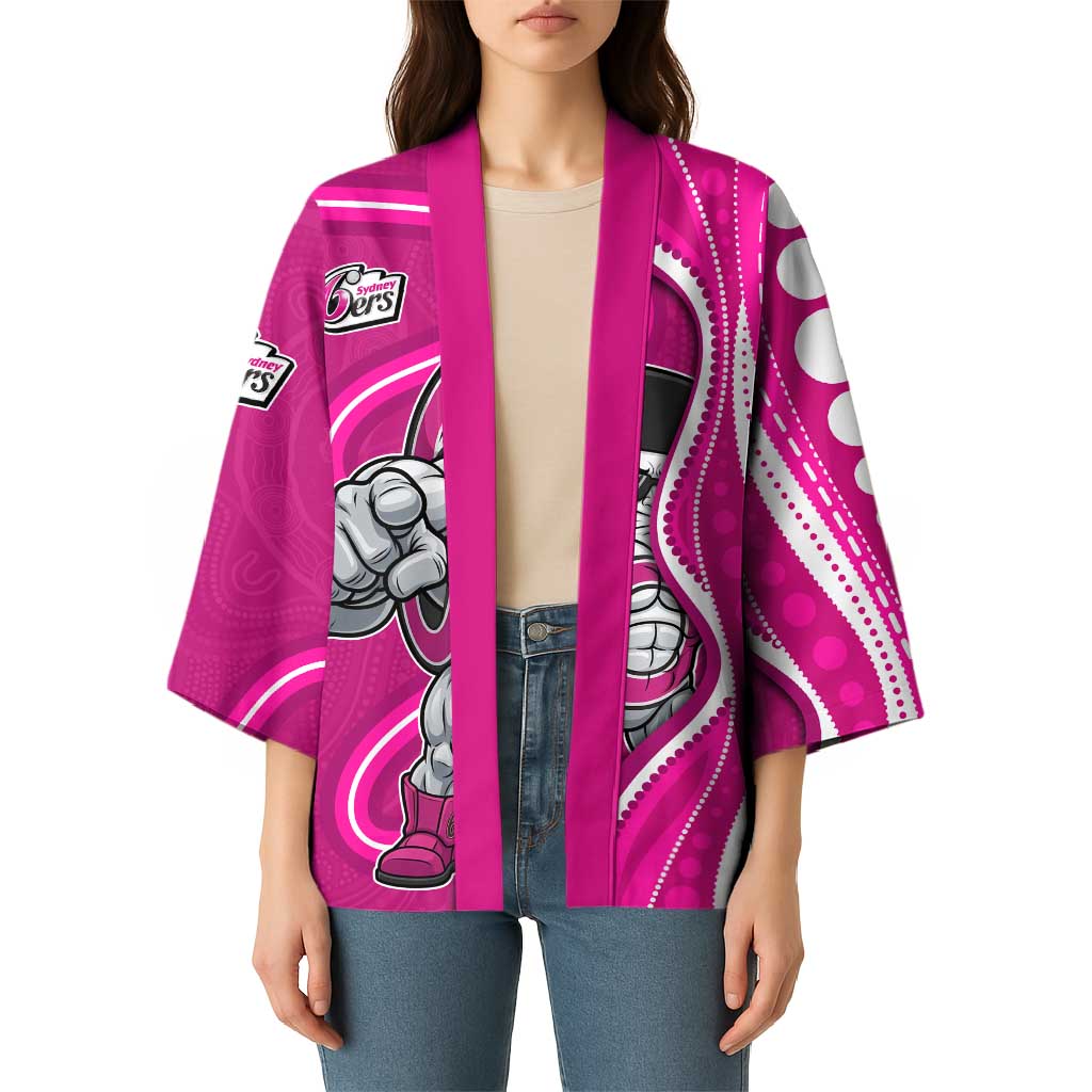 Sydney Sixers Kimono Aboriginal Dot Art Pink White - Tribal Wave Pattern
