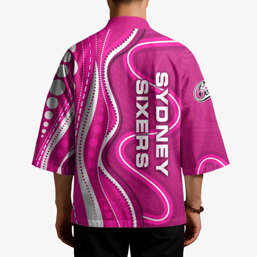 Sydney Sixers Kimono Aboriginal Dot Art Pink White - Tribal Wave Pattern