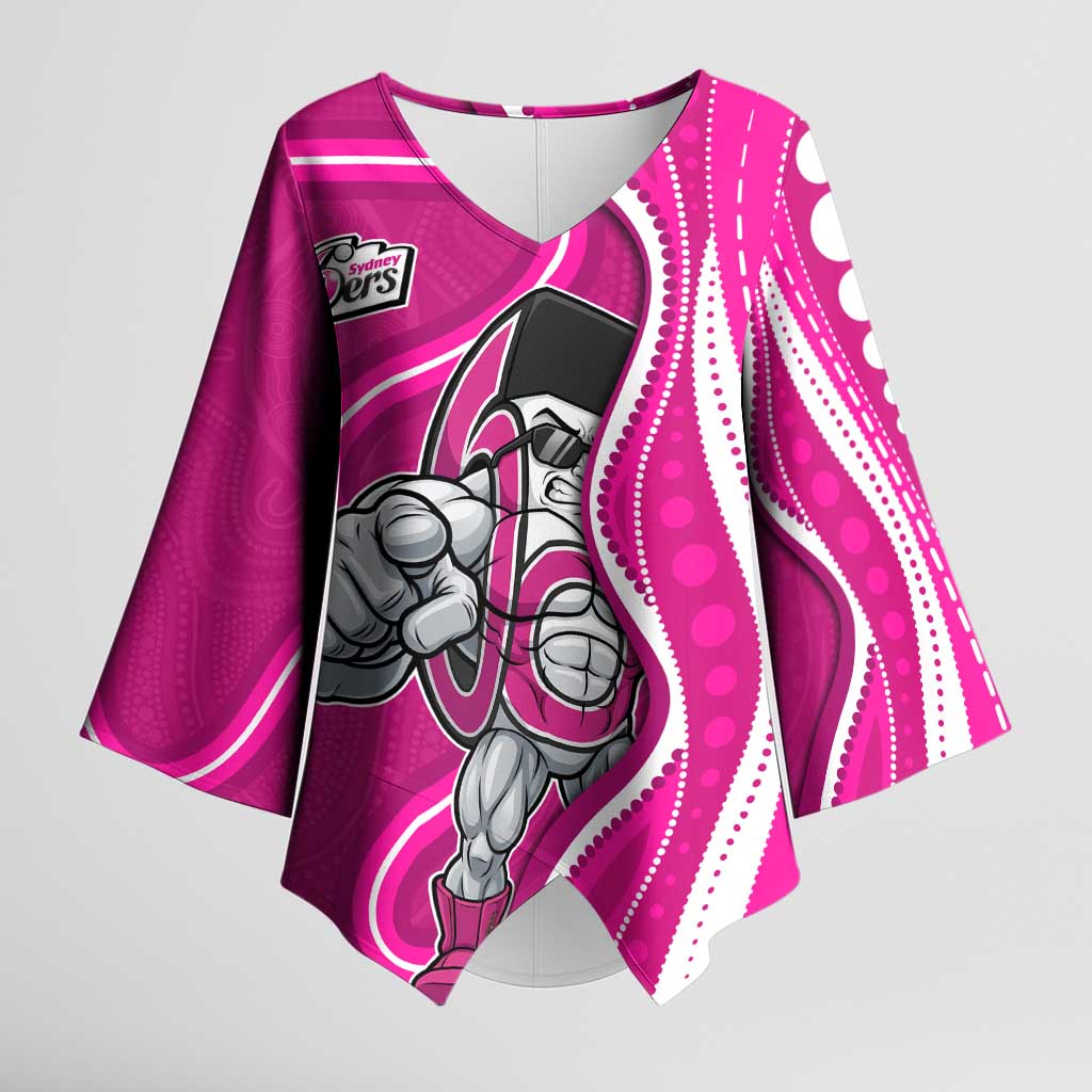 Sydney Sixers Kimono Sleeve Blouse Aboriginal Dot Art Pink White - Tribal Wave Pattern