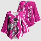 Sydney Sixers Kimono Sleeve Blouse Aboriginal Dot Art Pink White - Tribal Wave Pattern