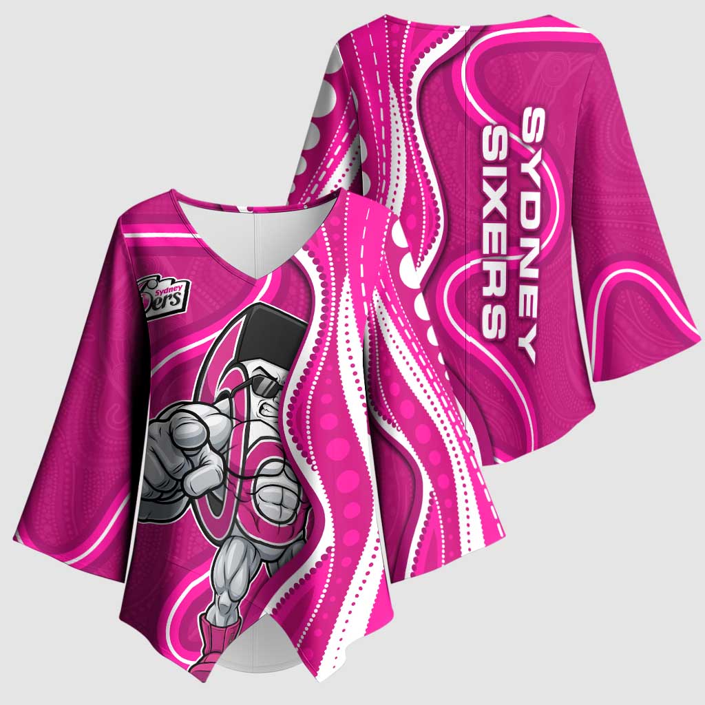 Sydney Sixers Kimono Sleeve Blouse Aboriginal Dot Art Pink White - Tribal Wave Pattern