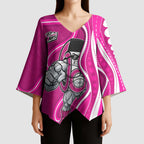 Sydney Sixers Kimono Sleeve Blouse Aboriginal Dot Art Pink White - Tribal Wave Pattern