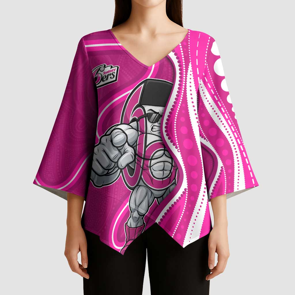 Sydney Sixers Kimono Sleeve Blouse Aboriginal Dot Art Pink White - Tribal Wave Pattern
