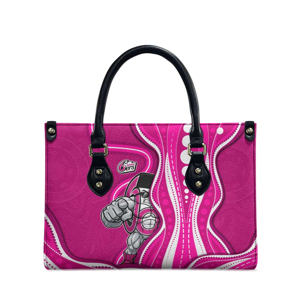 Sydney Sixers Leather Bag Aboriginal Dot Art Pink White - Tribal Wave Pattern