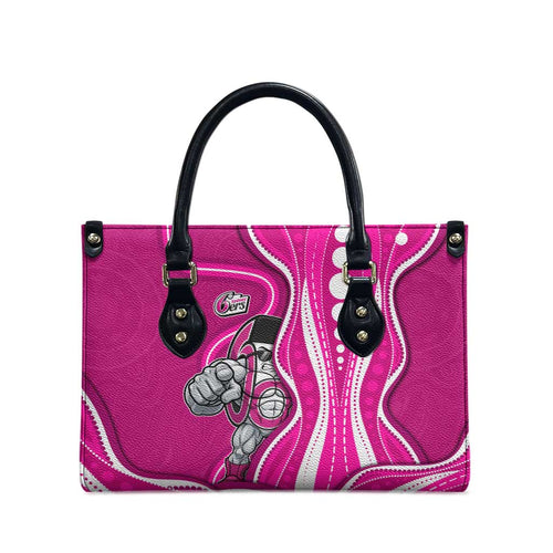 Sydney Sixers Leather Bag Aboriginal Dot Art Pink White - Tribal Wave Pattern