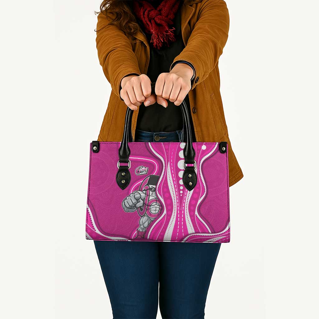 Sydney Sixers Leather Bag Aboriginal Dot Art Pink White - Tribal Wave Pattern