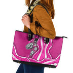 Sydney Sixers Leather Tote Bag Aboriginal Dot Art Pink White - Tribal Wave Pattern