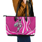 Sydney Sixers Leather Tote Bag Aboriginal Dot Art Pink White - Tribal Wave Pattern