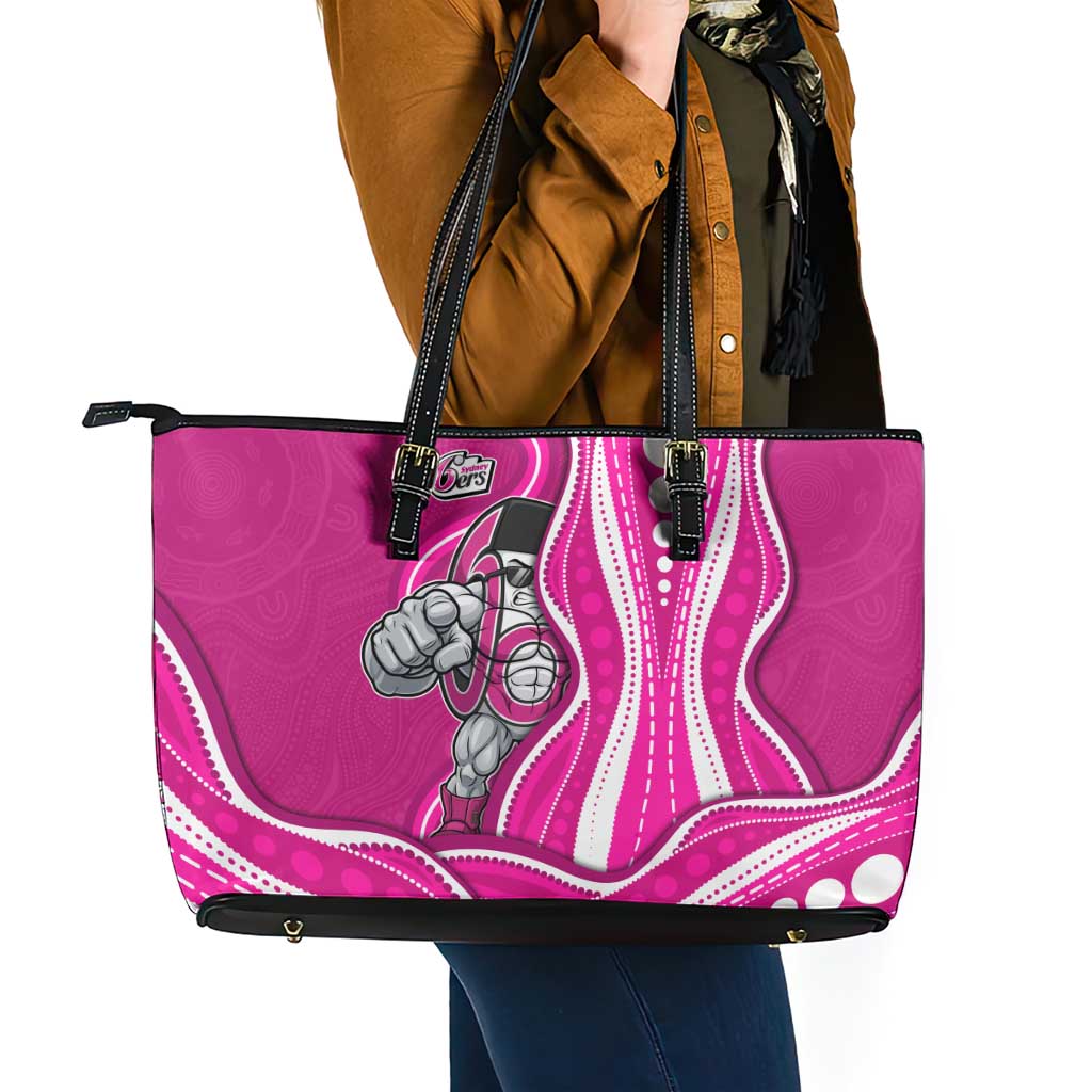 Sydney Sixers Leather Tote Bag Aboriginal Dot Art Pink White - Tribal Wave Pattern