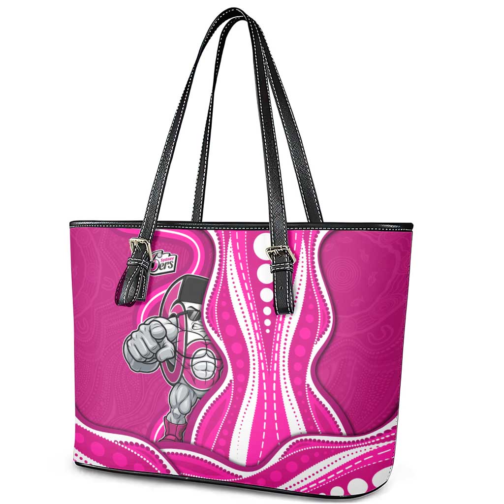 Sydney Sixers Leather Tote Bag Aboriginal Dot Art Pink White - Tribal Wave Pattern