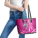 Sydney Sixers Leather Tote Bag Aboriginal Dot Art Pink White - Tribal Wave Pattern
