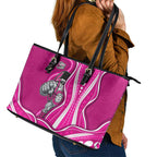 Sydney Sixers Leather Tote Bag Aboriginal Dot Art Pink White - Tribal Wave Pattern