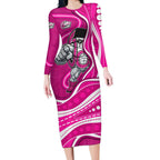 Sydney Sixers Long Sleeve Bodycon Dress Aboriginal Dot Art Pink White - Tribal Wave Pattern