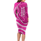 Sydney Sixers Long Sleeve Bodycon Dress Aboriginal Dot Art Pink White - Tribal Wave Pattern