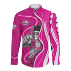 Sydney Sixers Long Sleeve Button Shirt Aboriginal Dot Art Pink White - Tribal Wave Pattern