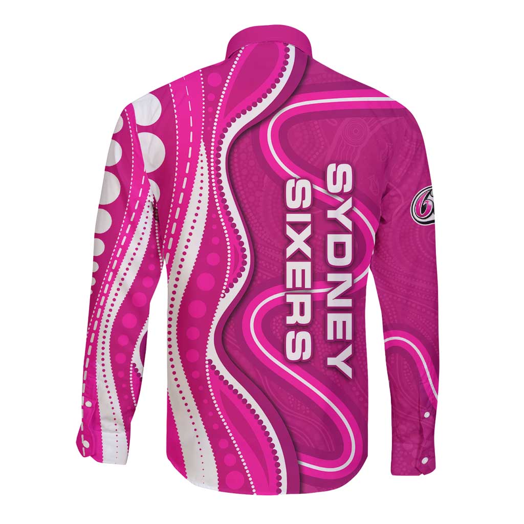 Sydney Sixers Long Sleeve Button Shirt Aboriginal Dot Art Pink White - Tribal Wave Pattern