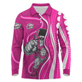 Sydney Sixers Long Sleeve Polo Shirt Aboriginal Dot Art Pink White - Tribal Wave Pattern