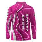 Sydney Sixers Long Sleeve Polo Shirt Aboriginal Dot Art Pink White - Tribal Wave Pattern