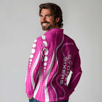 Sydney Sixers Long Sleeve Polo Shirt Aboriginal Dot Art Pink White - Tribal Wave Pattern