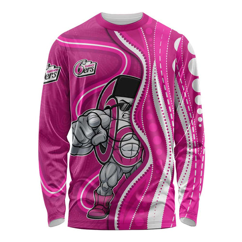 Sydney Sixers Long Sleeve Shirt Aboriginal Dot Art Pink White - Tribal Wave Pattern