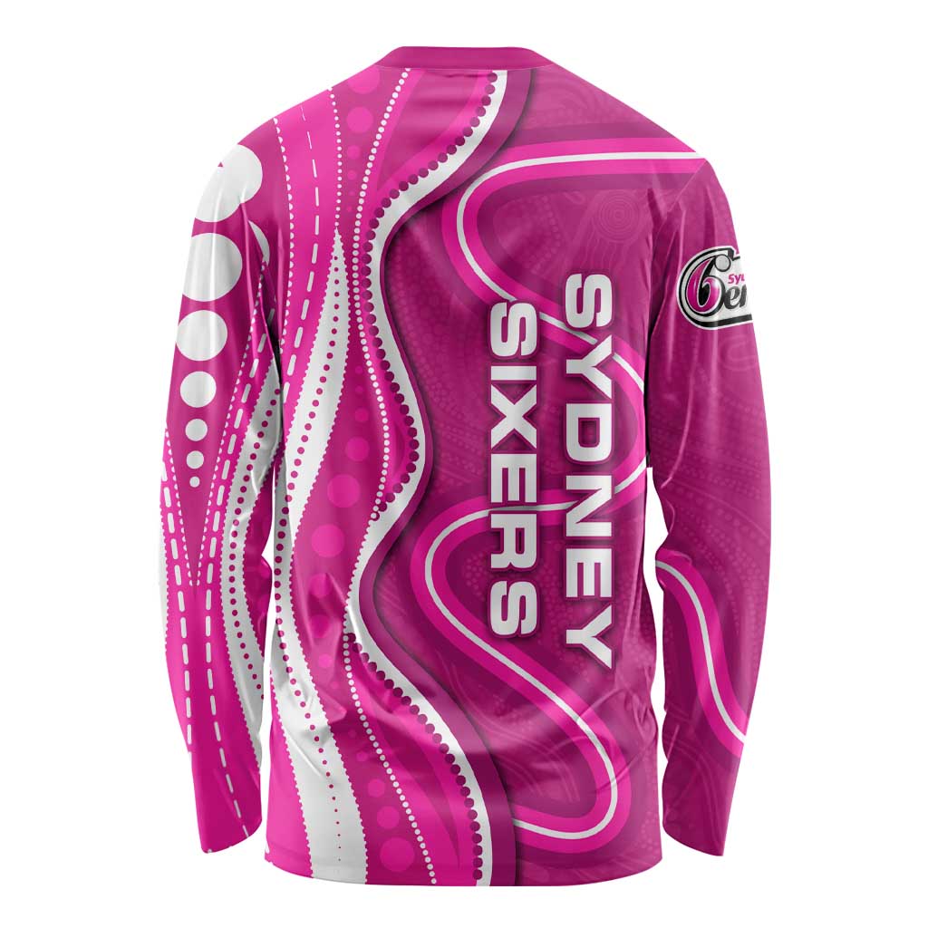 Sydney Sixers Long Sleeve Shirt Aboriginal Dot Art Pink White - Tribal Wave Pattern