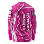 Sydney Sixers Long Sleeve Shirt Aboriginal Dot Art Pink White - Tribal Wave Pattern