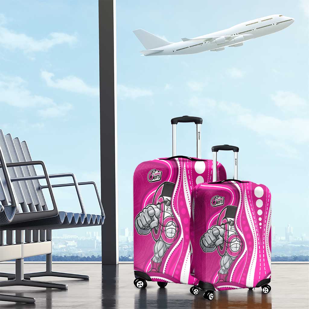 Sydney Sixers Luggage Cover Aboriginal Dot Art Pink White - Tribal Wave Pattern